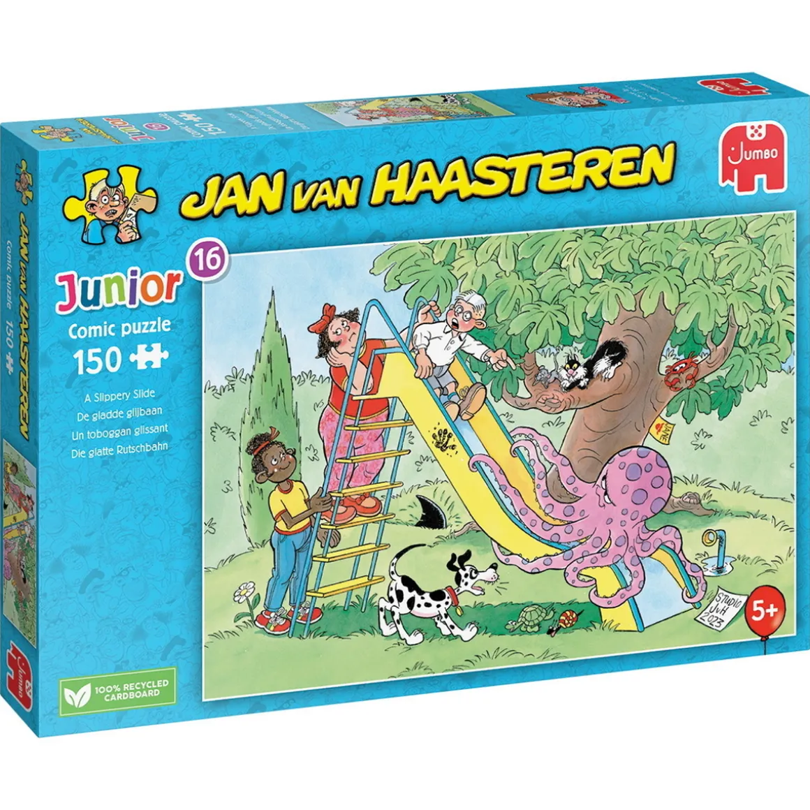 JvH Junior Puslespill Slippery Slide – 150-biters barnepuslespill av Jan van Haasteren, 33,5×48,5 cm