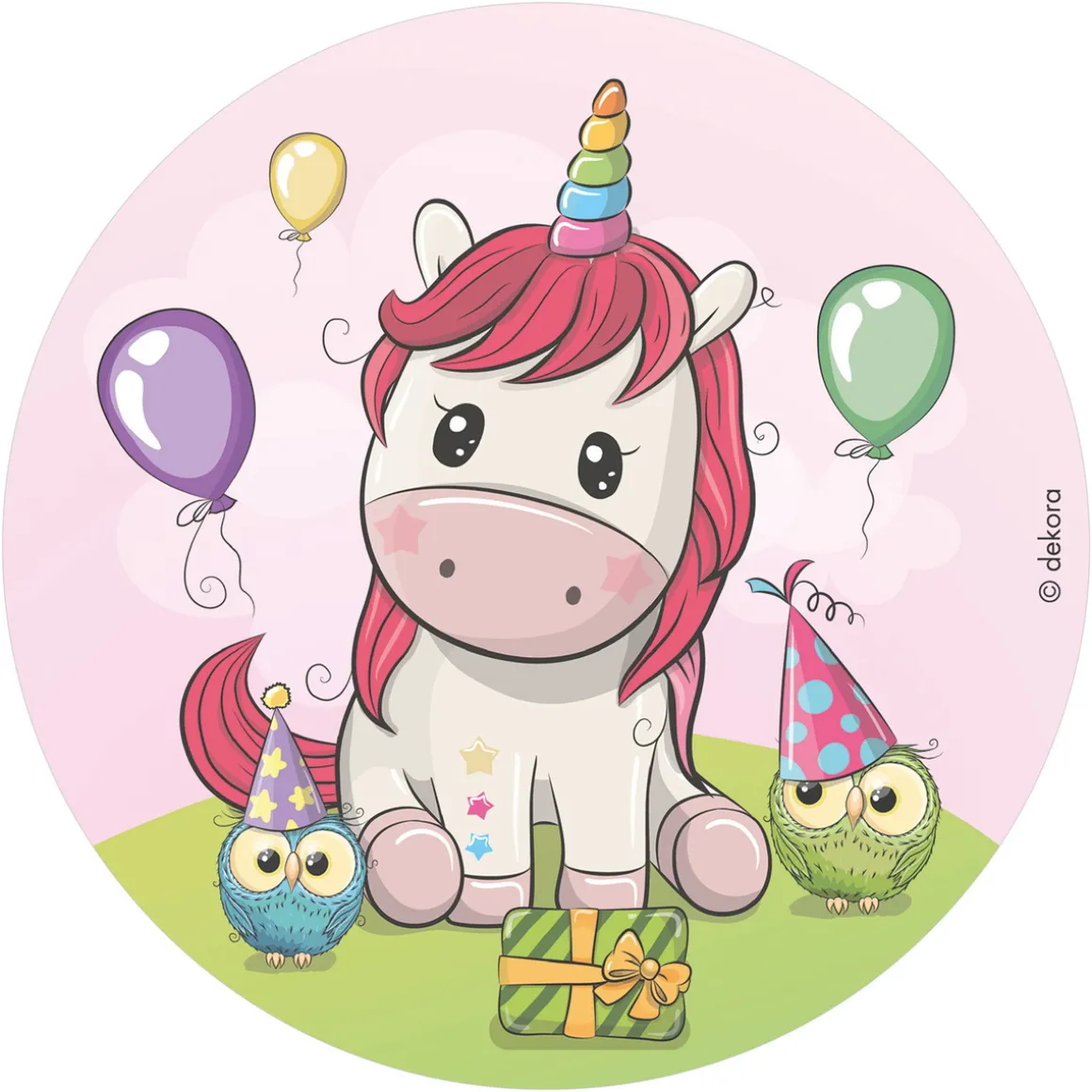 Kakebilde Ø20 cm – Unicorn / søt enhjørning med venner!