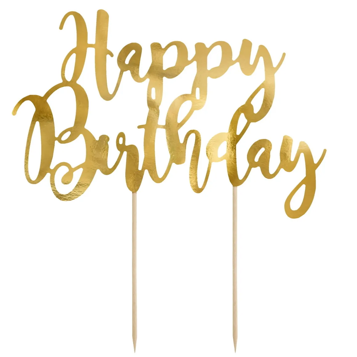 Kakepynt, cake topper, Happy Birthday i gullbokstaver 20×13 cm