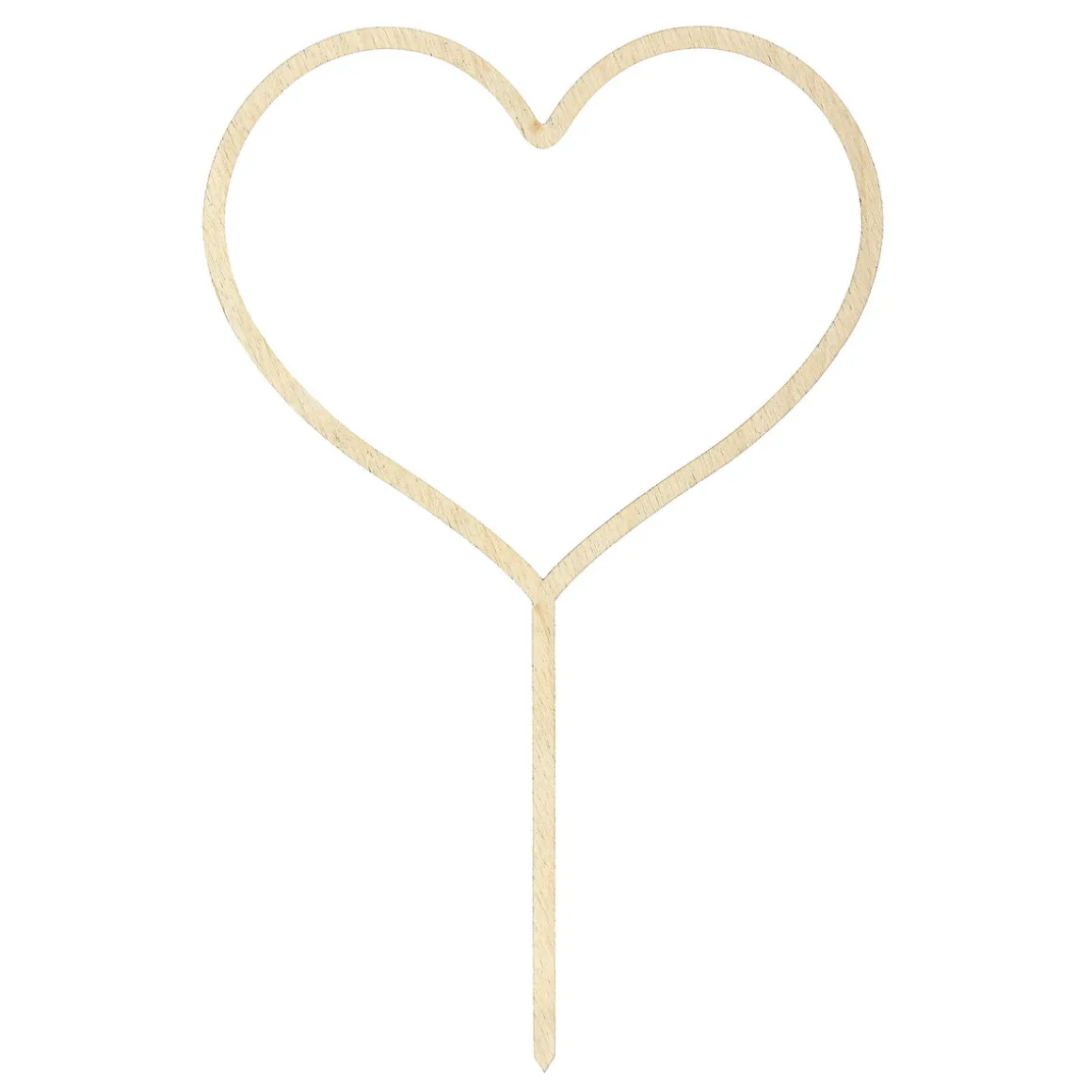 Kakepynt, cake topper, hjerte i lyst tre, total høyde 23 cm