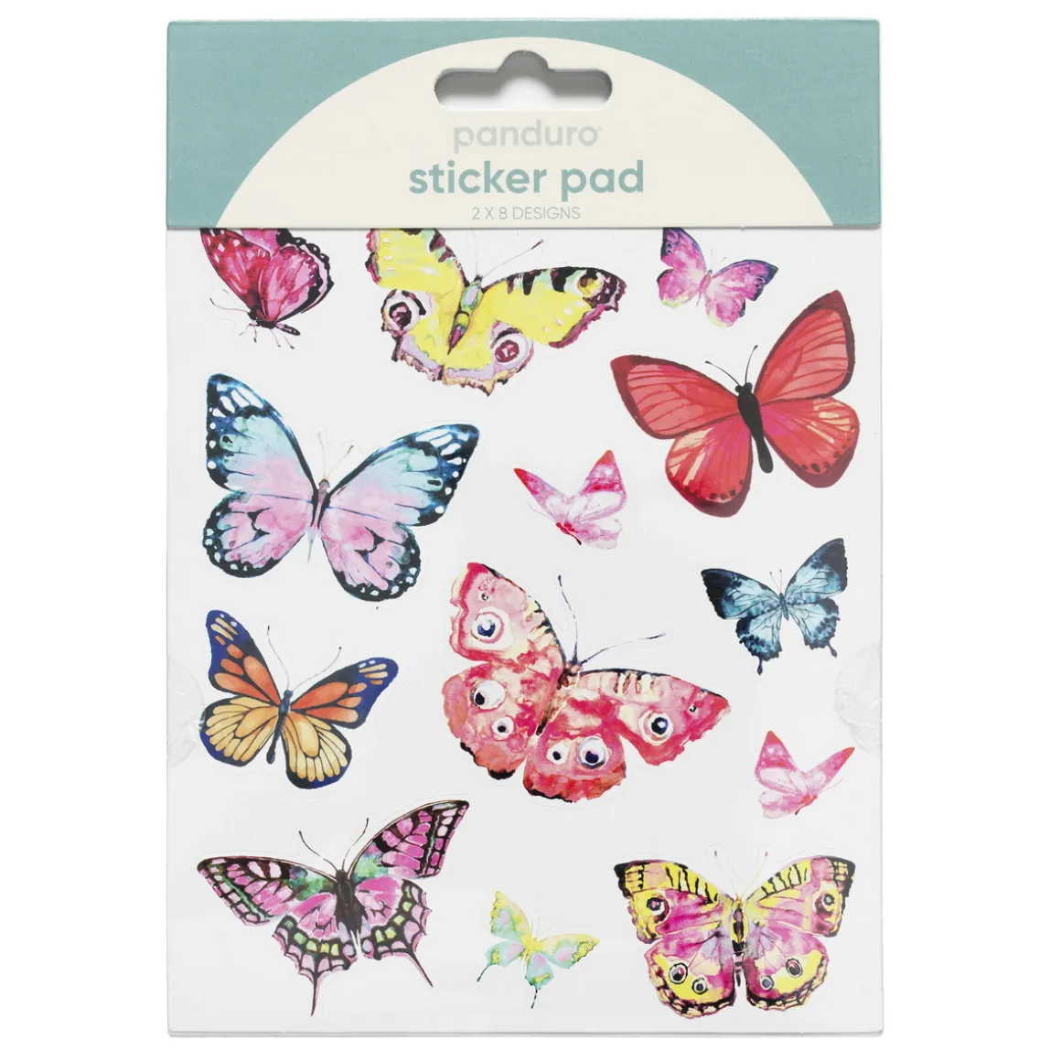 Klistremerkeblokk 16 ark Butterflies & Happy thoughts – vakre sommerfugler og glade budskap. 2×8 designer