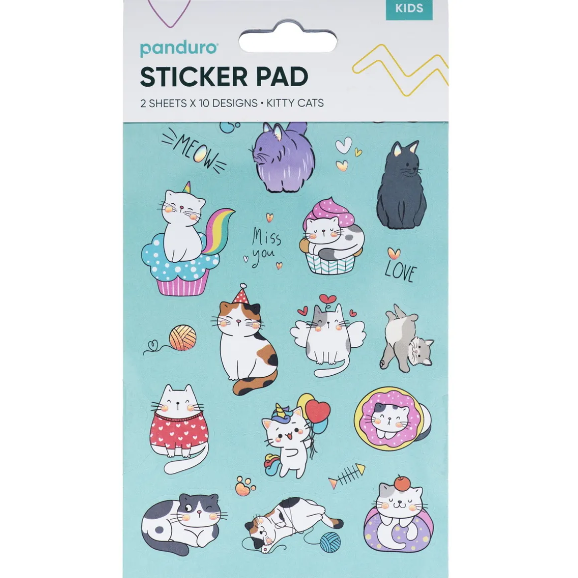 Klistremerkeblokk Katter – 2×10 design, totalt 20 ark klistremerker med søte katter og glede! 10×18 cm