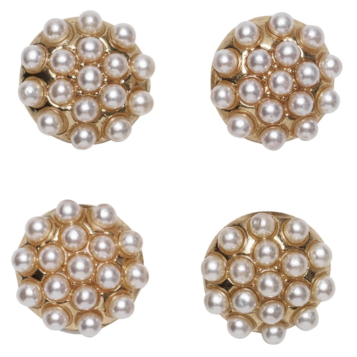 Knapper med perlemorskimrende miniperler på gullfarget metall, 4 stk. Ø11 mm