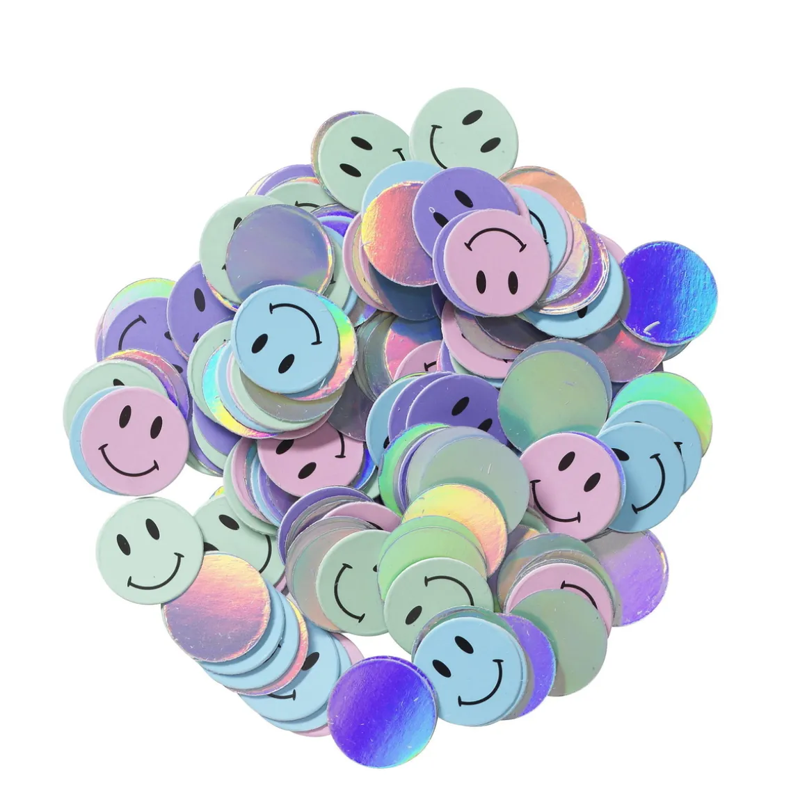 Konfetti iriserende smilefjes i fargemiks Ø15 mm, 15 gram, 250 g/m² papir