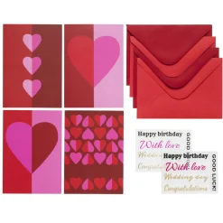 Kortkit Hjerte, alle hjerters dag & Valentine’s – 4 × A5-kort, konvolutter og stickersark