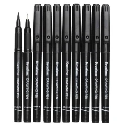 Kreatima Fineliners – 10-pakning tusjpenner i 10 størrelser 0,1–0,8, 1,0 mm + penselspiss