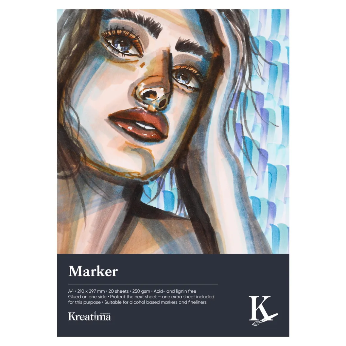 Kreatima Marker tegneblokk for markers og tusjpenner, A4 (210×297 mm), 20 ark, 250 g/m²