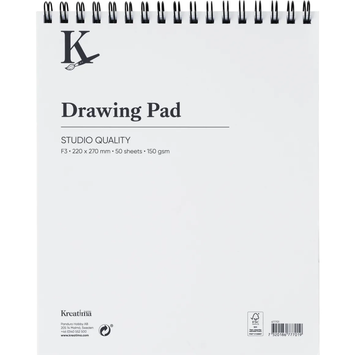 Kreatima Studio Drawing spiralbundet tegneblokk F3 (220x270 mm), 50 ark, 150 g/m²