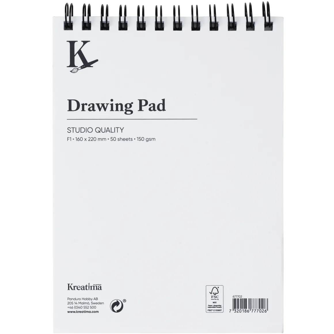Kreatima Studio Drawing spiralbundet tegneblokk F1 (160x220 mm), 50 ark, 150 g/m²