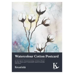 Kreatima Watercolour, postkort for akvarellmaling, 15 stk. 100 % bomull, 300 g/m²