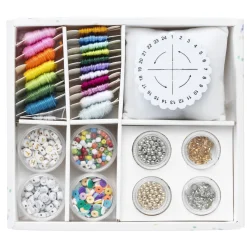 Kumihimo armbånd, sett med perler, smykketråder, tråd og kumihimo-plate