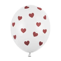 Lateksballonger 6-pakning Ø30 cm – hvite med røde hjerter, fine til valentinsdagen!