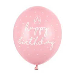 Lateksballonger 6-pakning Ø30 cm – rosa med teksten Happy birthday