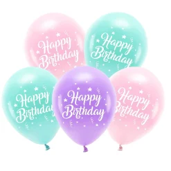 Lateksballonger 5-pakning Ø26 cm – rosa tema med teksten Happy Birthday