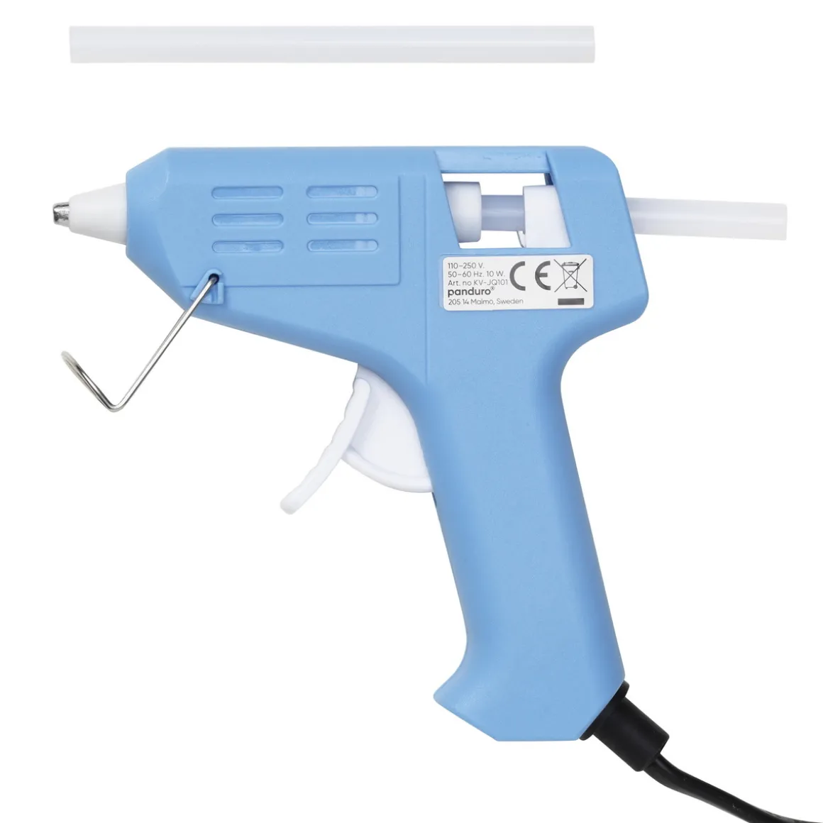 Limpistol Mini 7 mm blå, 10 W, 175 cm lang ledning. 2 limstaver følger med