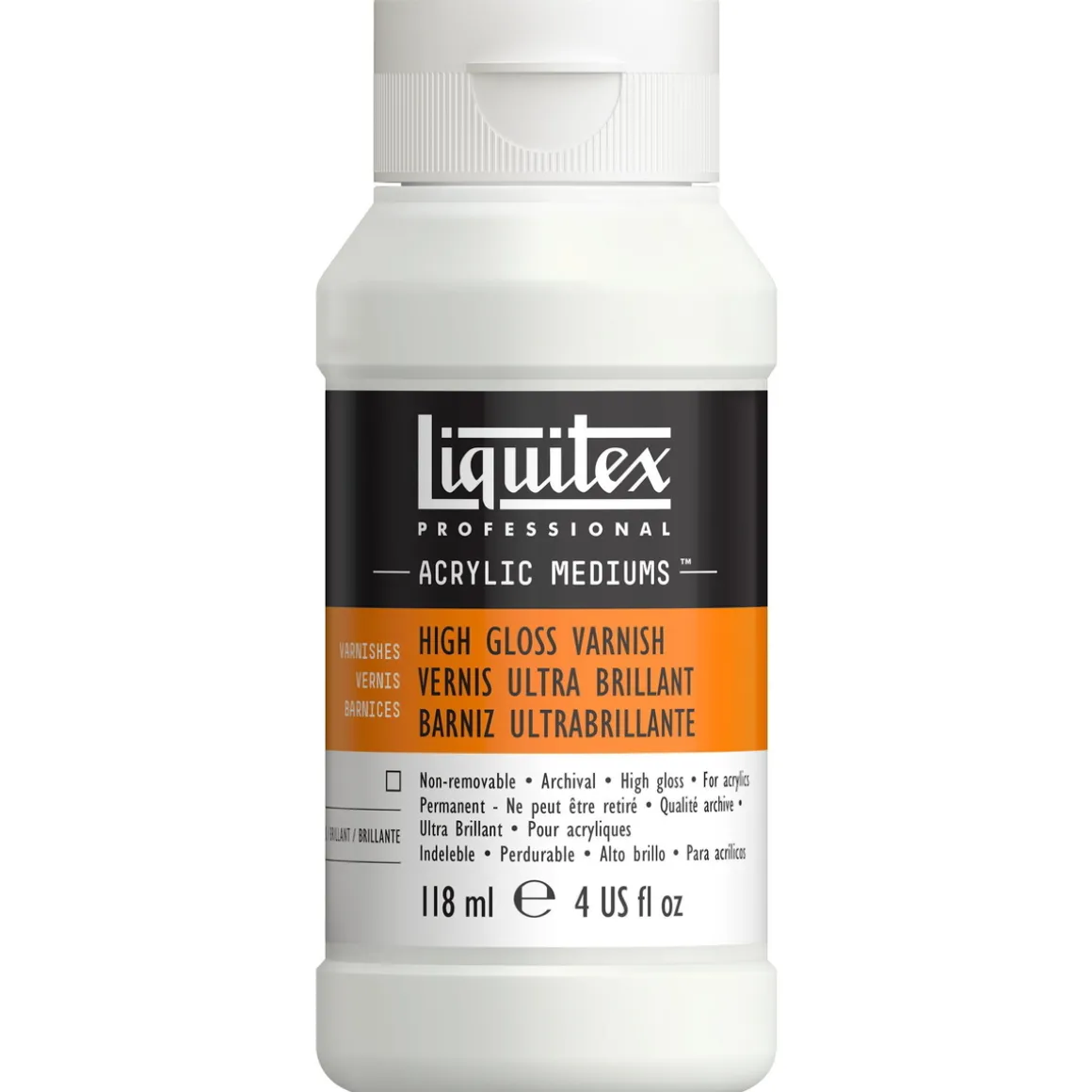 Liquitex High Gloss Varnish 118 ml, beskyttende, høyblank ferniss for akrylmalerier