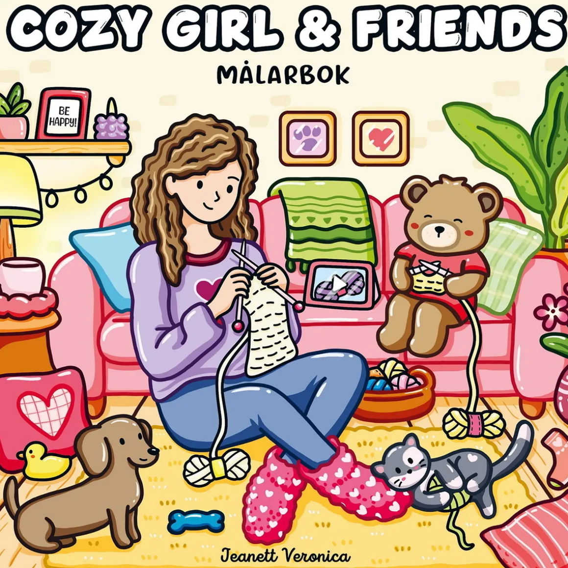 Malebok Cozy Girl & Friends, fargelegg 40 koselige og hverdagslige motiver, 25×25 cm