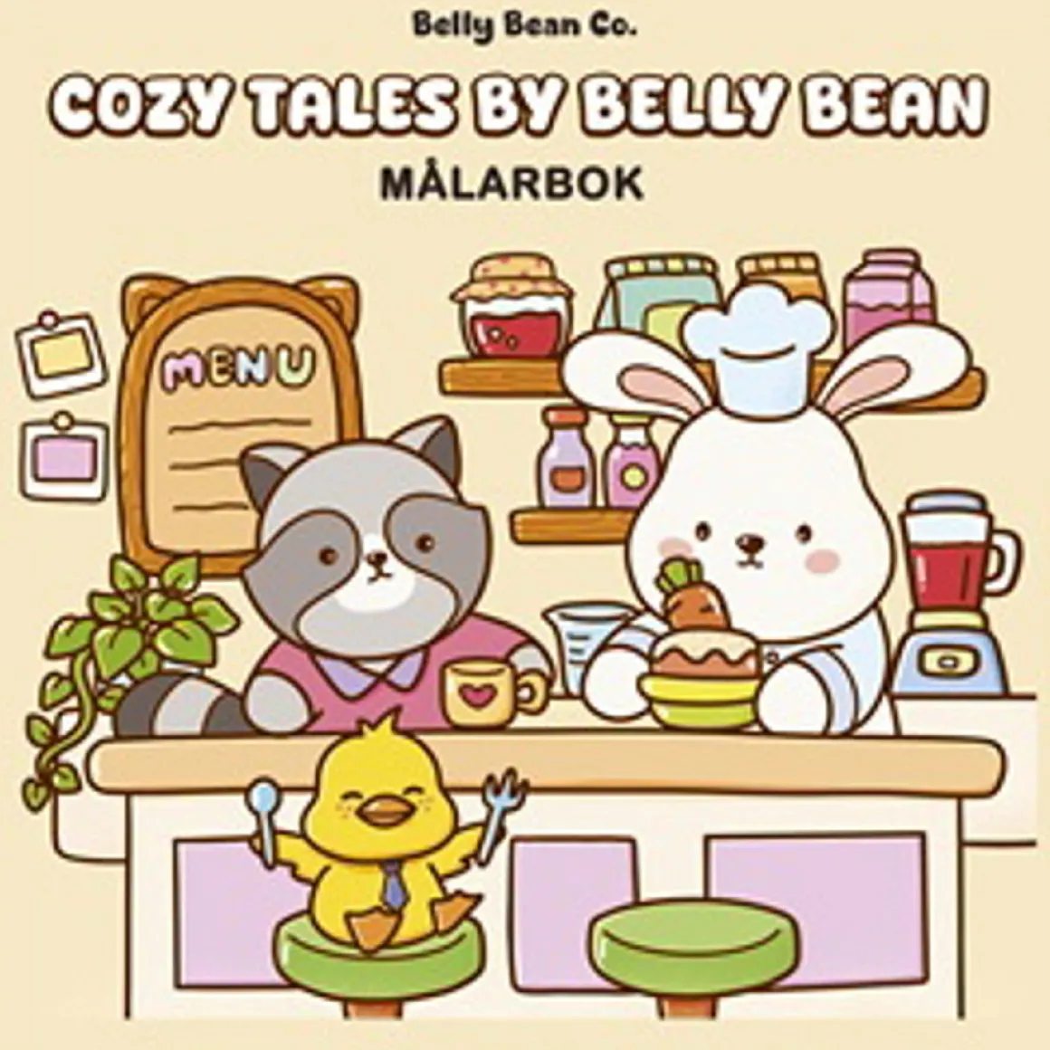 Malebok Cozy Tales by Belly Bean, fargelegg 40 kjempesøte motiver! 25,4×25,4 cm
