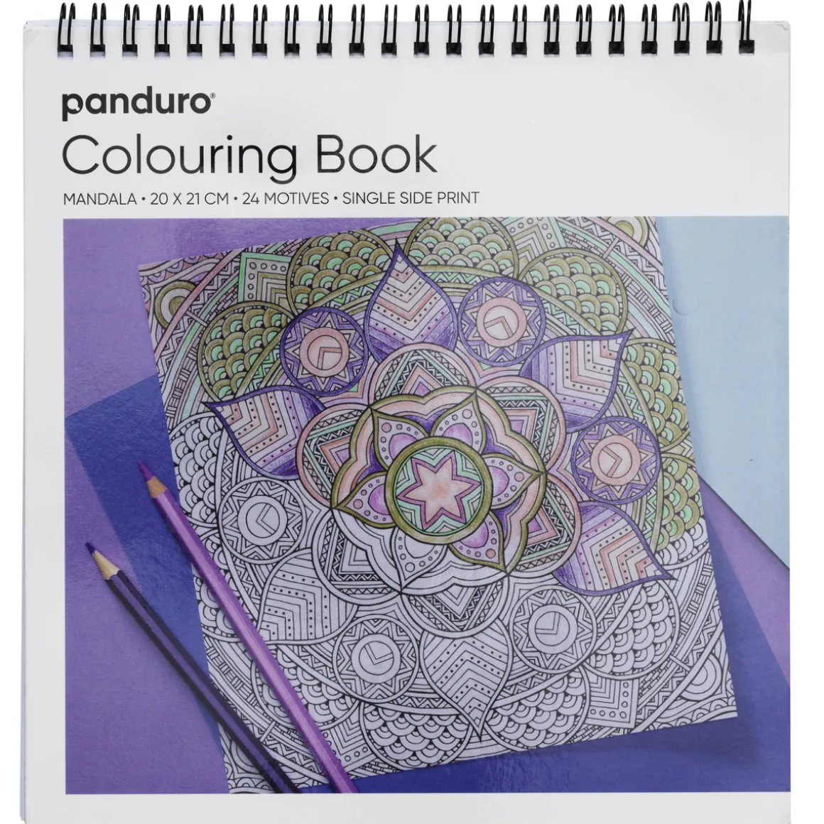 Malebok Mandalaer, spiralbundet, 20×21 cm, 24 motiver, 120 g/m²