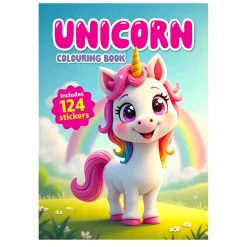 Malebok Unicorn 21×29,7 cm, 36 sider med søte enhjørninger! +124 klistremerker