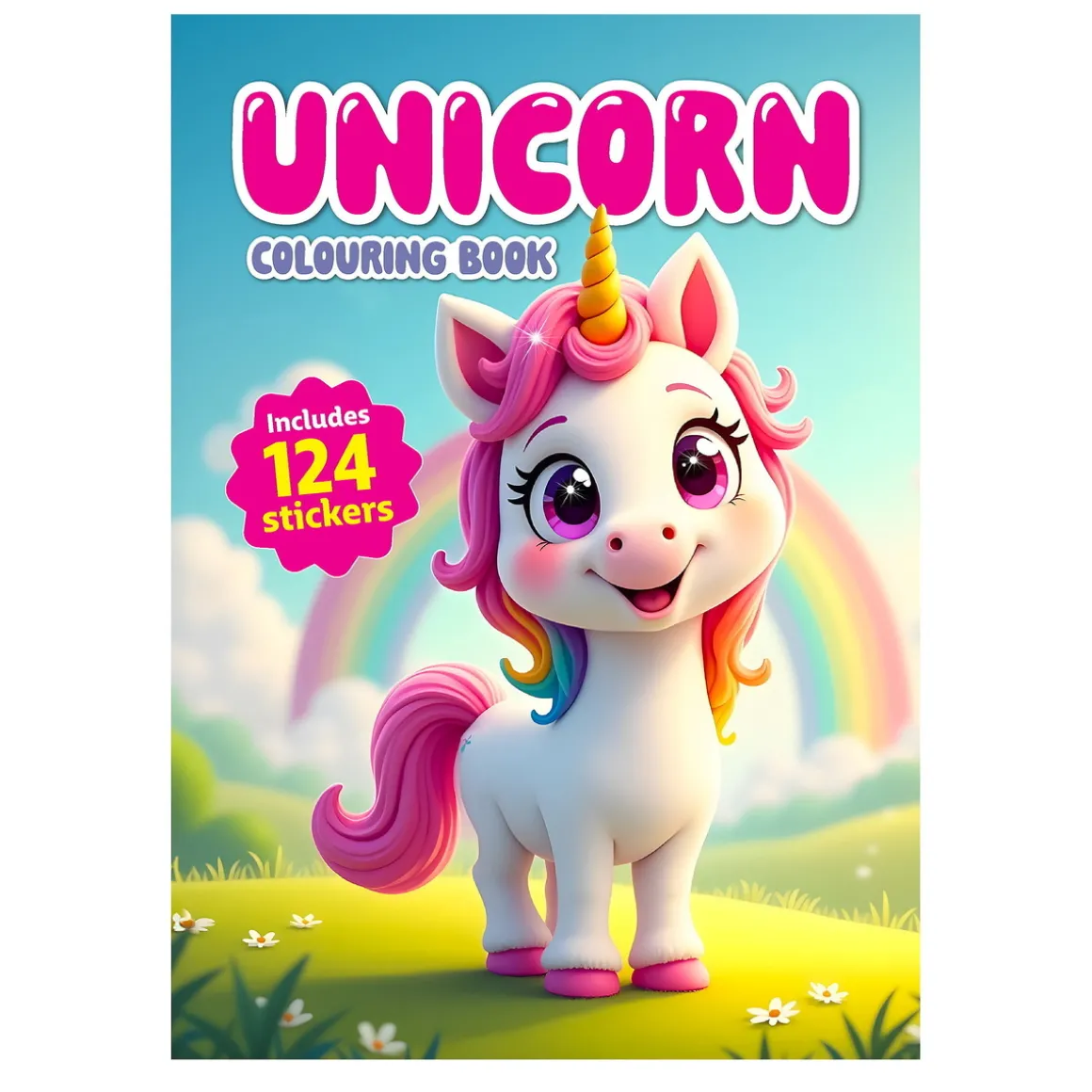 Malebok Unicorn 21×29,7 cm, 36 sider med søte enhjørninger! +124 klistremerker