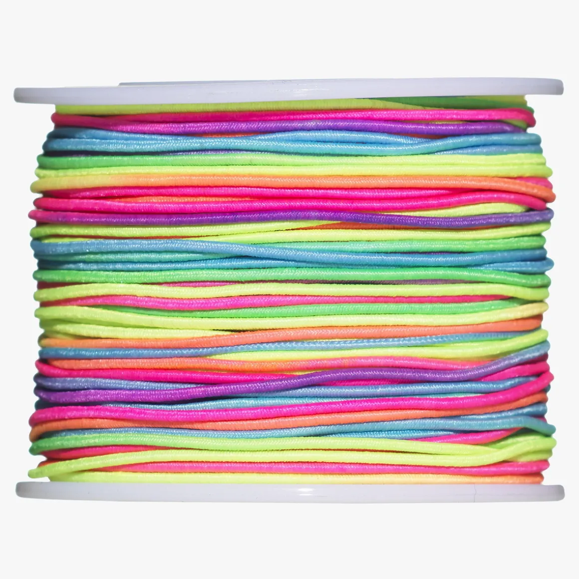 50 meter / Ø1 mm regnbuefarget elastisk og tekstilkledd smykketråd