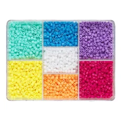 Miks med fargerike smykkeperler i 7 ulike farger, ca. 4200 stk. Ø4 mm