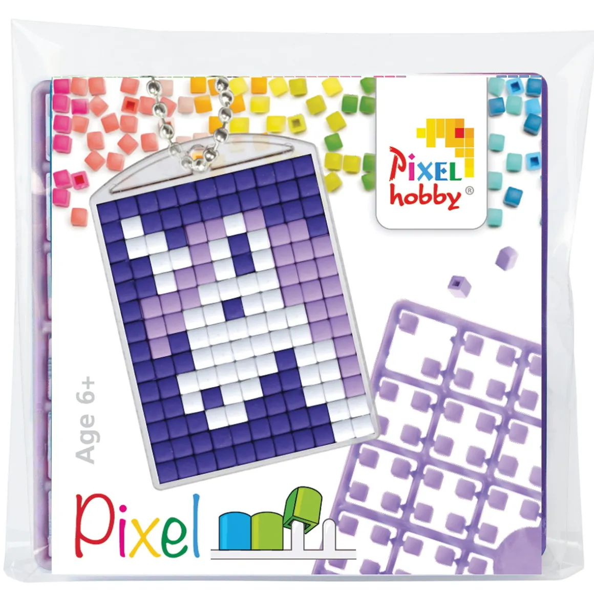 Mini-kit pikselhobby unicorn, enhjørning – med nøkkelring 30×40 mm og 3×144 piksler