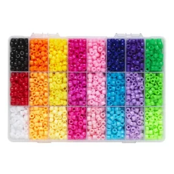 Mini pony beads med diameter 7 mm, 24 farger – 3600 runde, fine perler med store hull