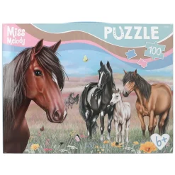 Miss Melody puslespill Hestene i hagen, 100 store biter, 58×40 cm