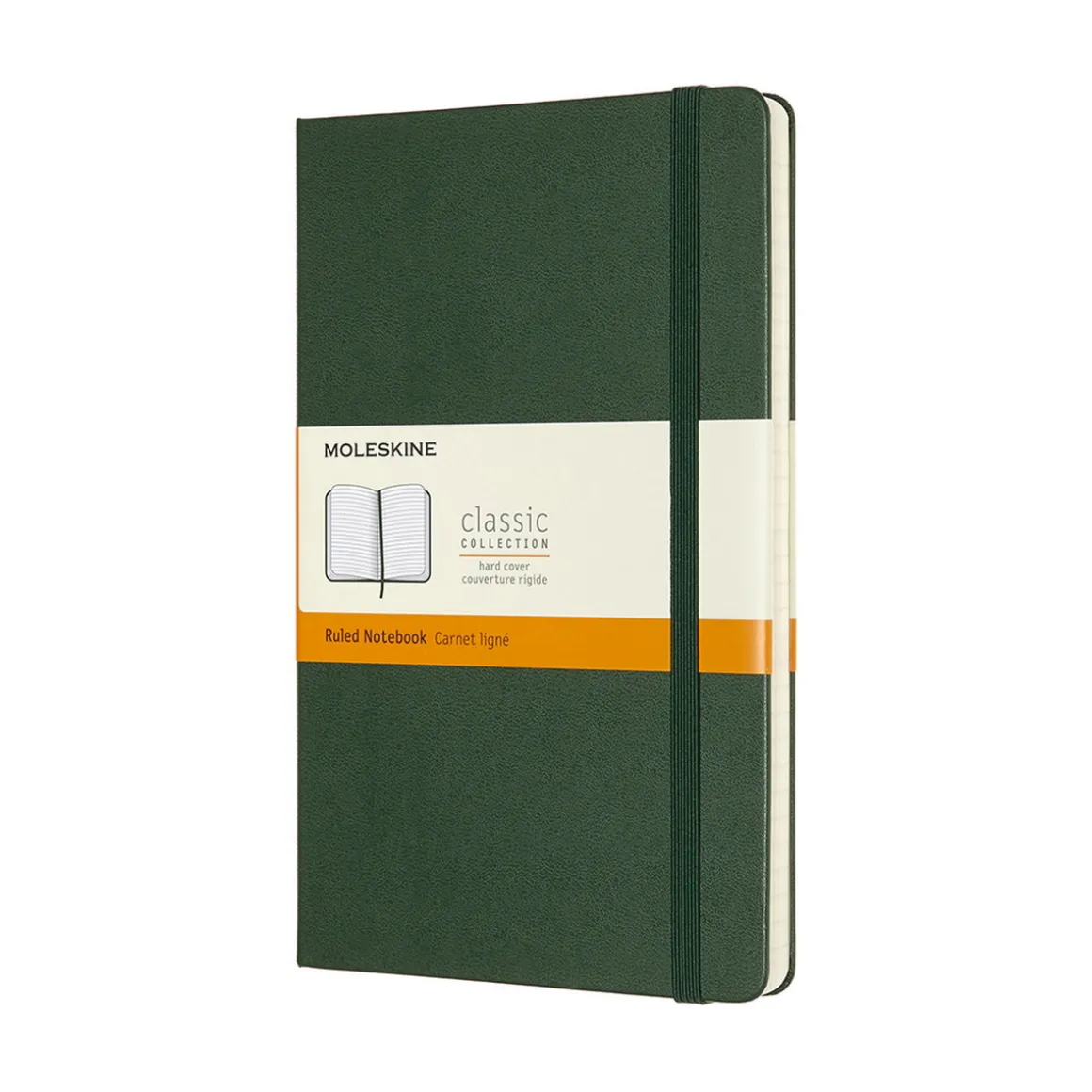 Moleskine Classic Notebook Large (13×21 cm), grønn hard perm – 240 linjerte sider