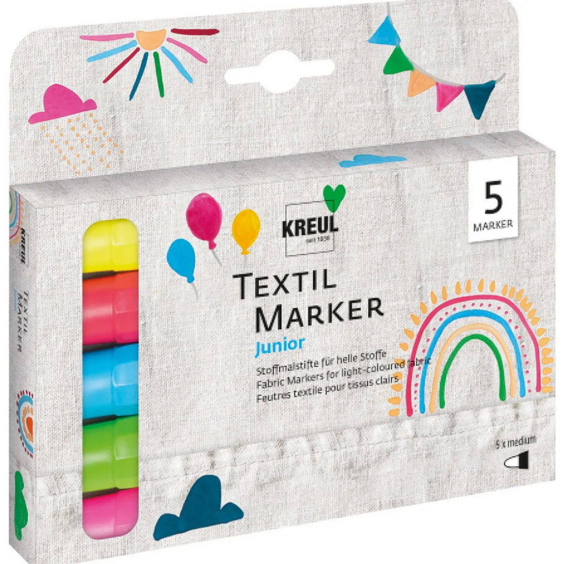 Mucki Junior tekstilpenner, markers, 5-pakning