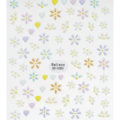 Negleklistremerker pastellfargede hjerter og små blomster. 1 ark nail stickers på 8,5×10 cm
