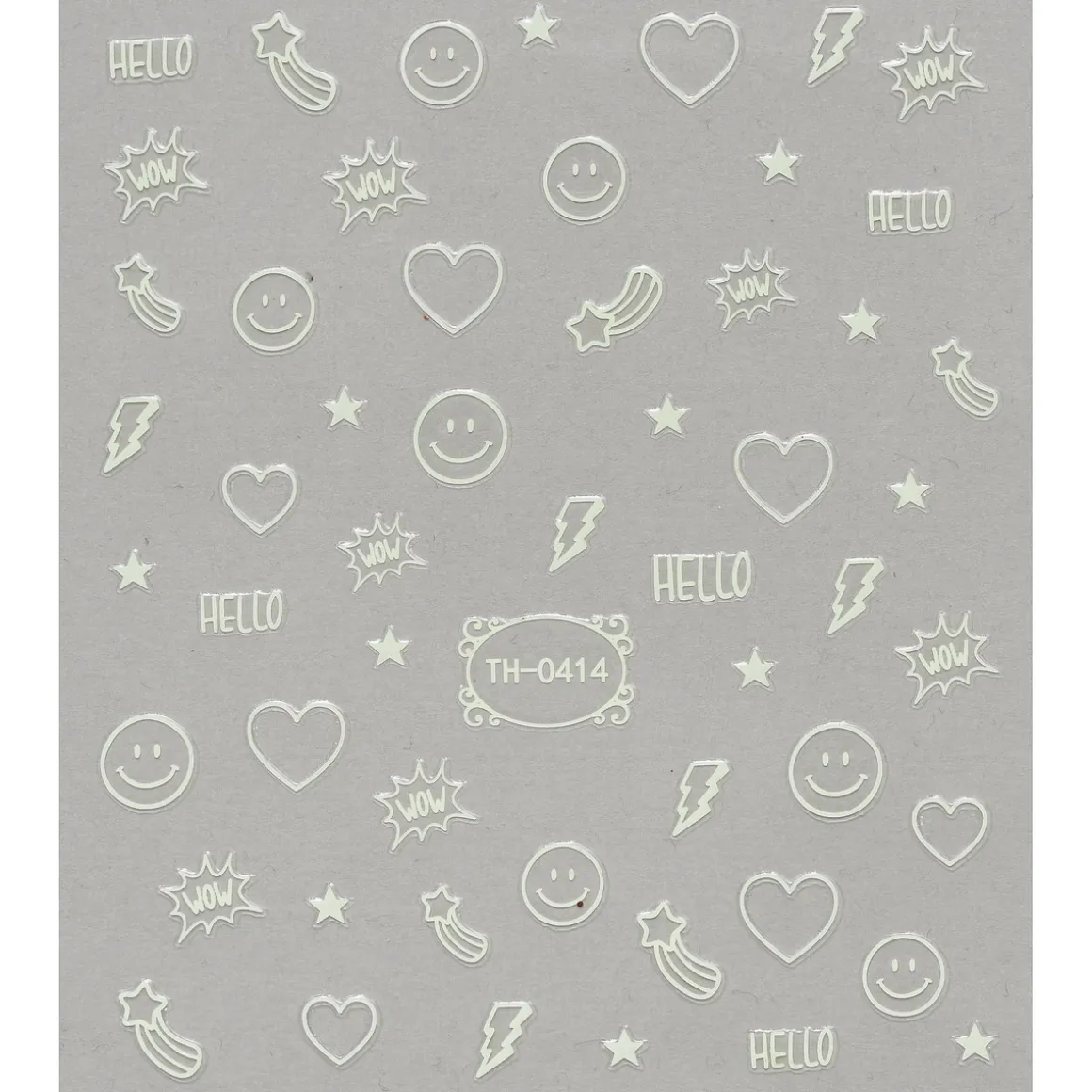 Negleklistremerker selvlysende, glow in the dark. 1 ark nail stickers på 8,5×10 cm