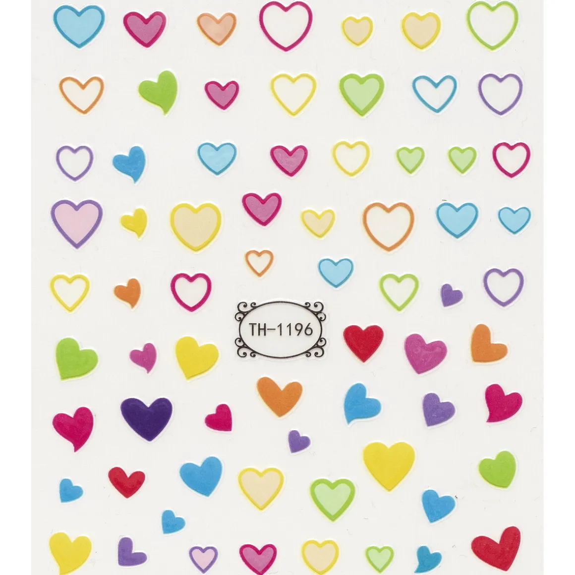 Negleklistremerker søte hjerter i ulike farger. 1 ark nail stickers på 8,5×10 cm