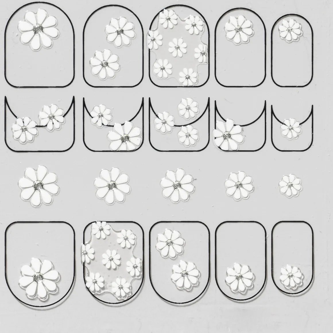 Neglklistremerker daisy – 26 neglklistremerker med hvite tusenfryd / blomster