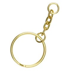 Nøkkelringer med kjede, gullfargede, Ø20 mm, 5-pakning