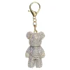 Nøkkelring, ryggsekksmykke bamse med diamanter, lengde 7 cm