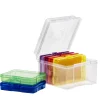 Oppbevaringsboks av plast, 18,5×21,5×14 cm, med 6 esker i ulike farger på 17×12×3 cm
