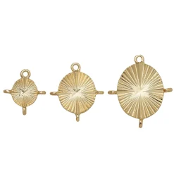 Ovale anheng / charms med ringer, 3 stk, gullfargede, 15×17 / 20×22 / 23×27 mm