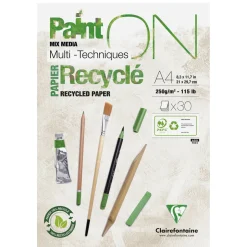 Paint ON Mix Media Multi Techniques Recyclé – kraftig A4-blokk / 30 ark fremstilt av resirkulert papir