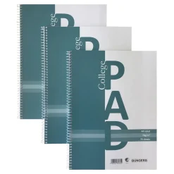 3-pakning linjerte kollegieblokker med spiralbinding A4 – 229×297 mm, 70 ark, 70 g/m²