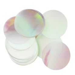 Paljetter, iriserende og transparente XL, diameter 6 cm. 50 stk.