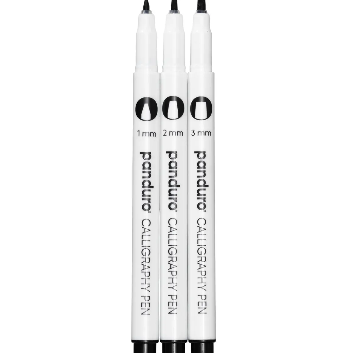 Panduro kalligrafipenner 3-pakning – 1, 2, 3 mm skrivebredde, svart pigmentblekk