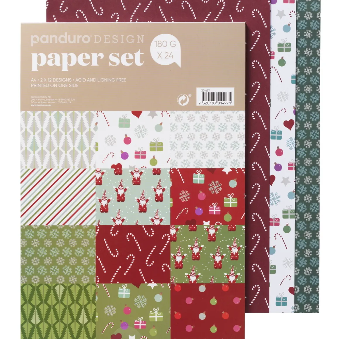 Papirsett julemiks 24 ark – kraftig papir med festlige julemotiver, A4, 180 g/m²