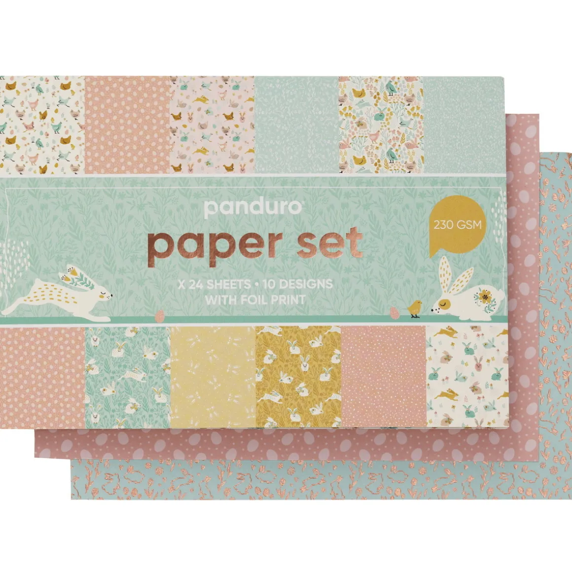 Papirsett med designark 16,5×11,5 cm, vårtema og vårfarger, 24 ark, 230 g/m²
