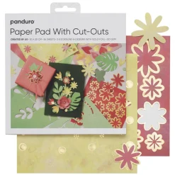 Papirsett med utskårne blomster, blader & løv, 24 ark, 20×20 cm, 120 g/m²
