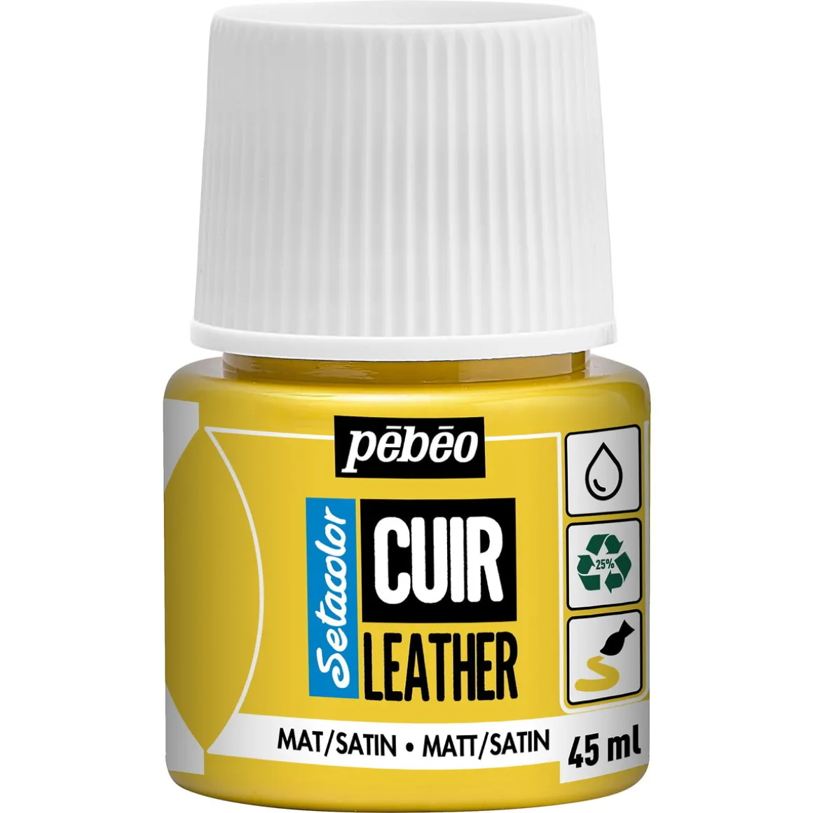 Pebeo Cuir Leather 45 ml lærfarge, farger også PU-lær – gul, matt satengfinish