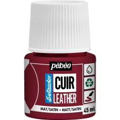 Pebeo Cuir Leather 45 ml lærfarge, farger også PU-lær – mørkerød, matt satengfinish