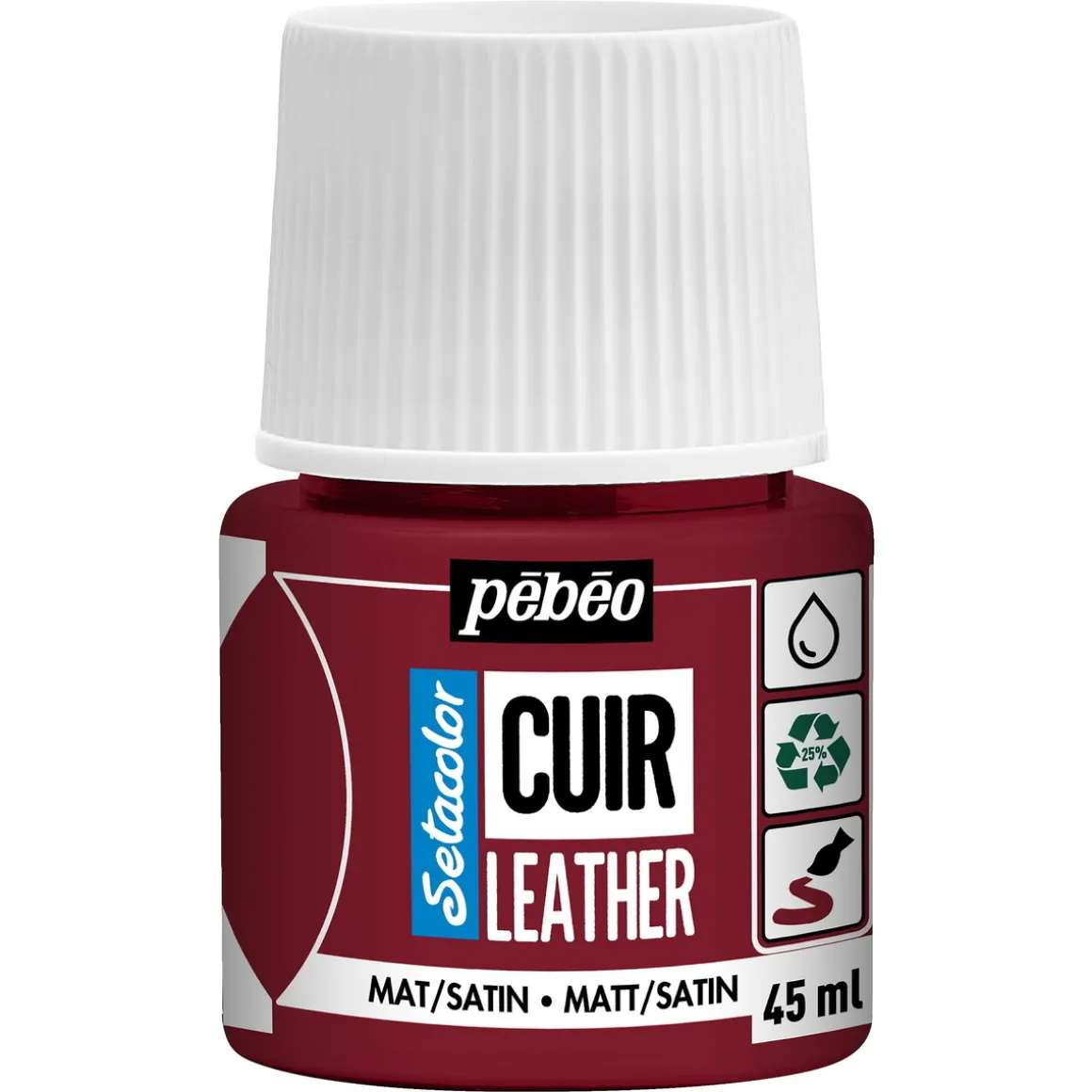Pebeo Cuir Leather 45 ml lærfarge, farger også PU-lær – mørkerød, matt satengfinish